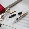 P140 Piston Fountain Pen &ndash; Transparent Resin Body | Size 8 Fine/Medium Nib | Brass Piston System | Pen Case