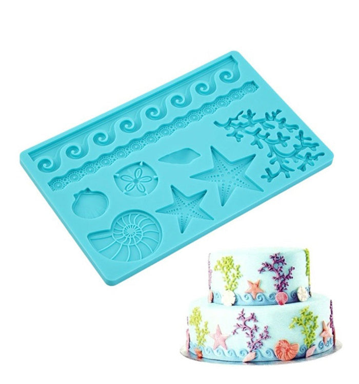 Sea Life Shell Lace Silicone Fondant Mat Mould Baking Sugar Craft Cake Decoration