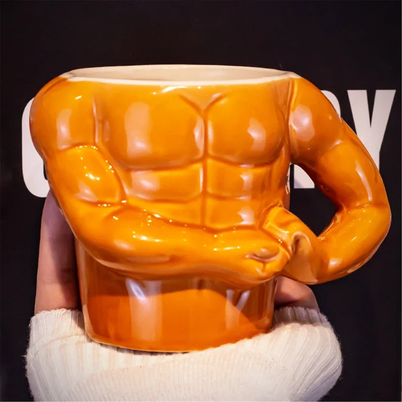 Muscle Man Body Cup Mug, Bodybuilding Mug, Mug With Spoon, Nordic Funny Coffee Cup, Matte Ceramic Mug, Men's Mug Gift, 450ML, Home Cafe