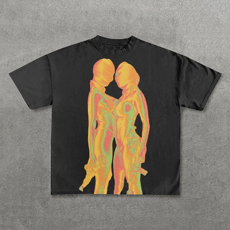 Two Girls Print Short Sleeve T-Shirt