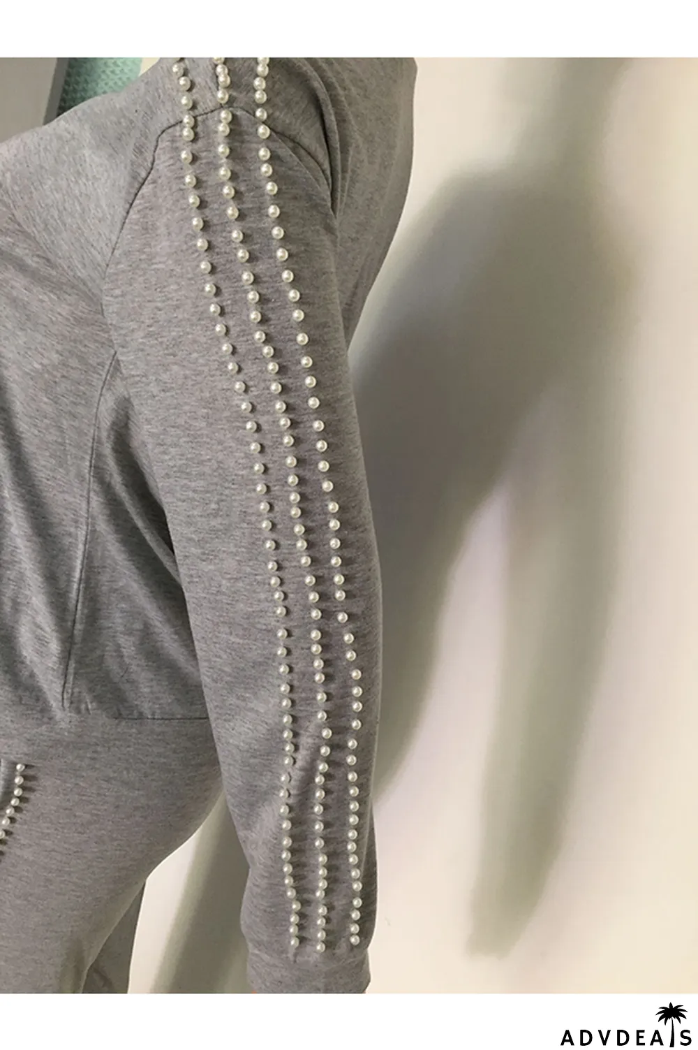 Black Casual Beading Solid Two Piece Suits Patchwork pencil Long Sleeve Two-piece Pants Set