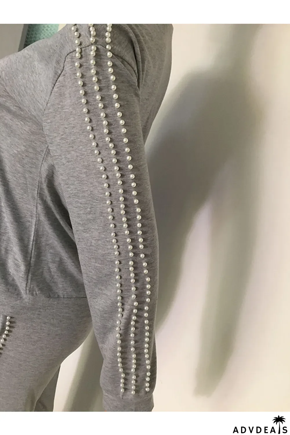 Black Casual Beading Solid Two Piece Suits Patchwork pencil Long Sleeve Two-piece Pants Set