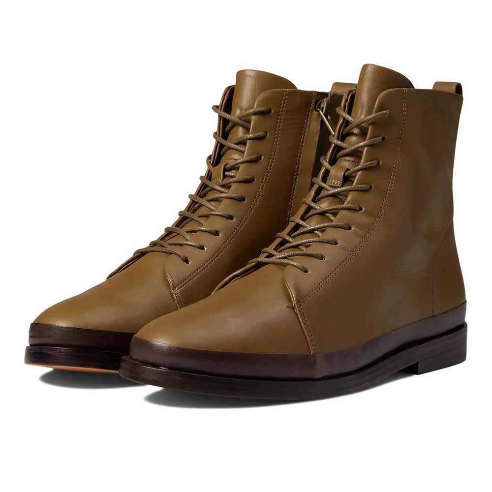 Brown Lace-Up Zipper Round Toe Flat Pull Tab Short Boots for Women Nicepairs