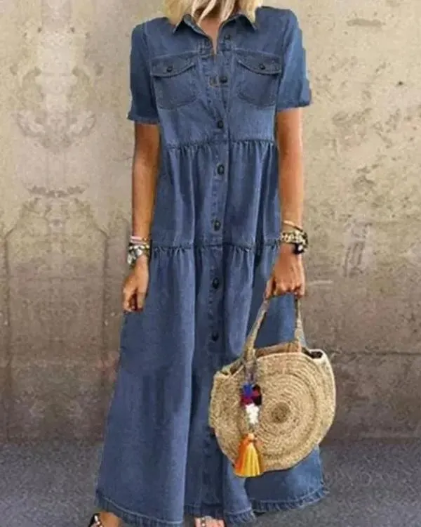 Button Down Denim Maxi Dress