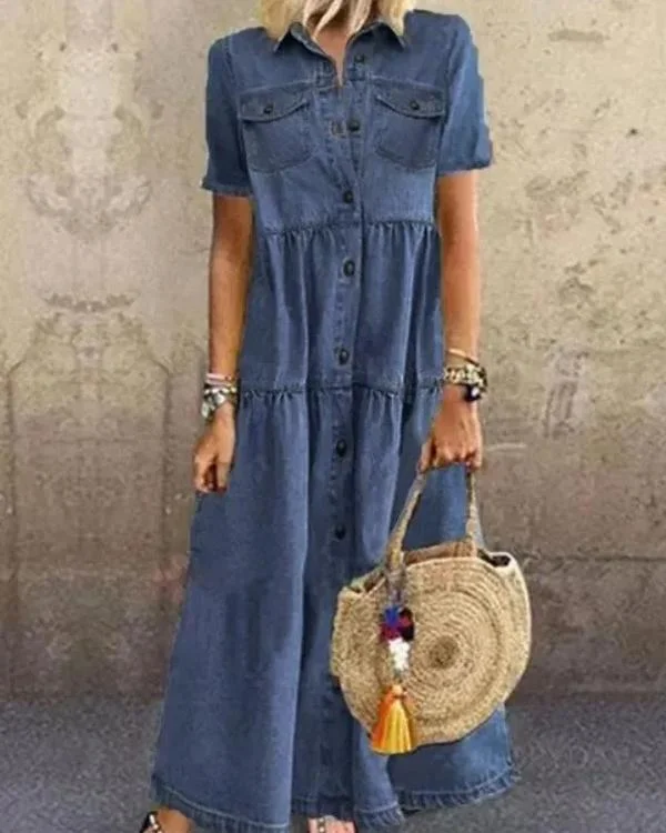 Button Down Denim Maxi Dress