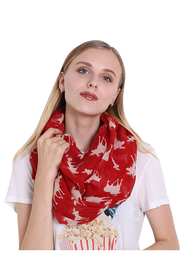 Reindeer Print Soft And Warm Christmas Shawl Scarf Red-elleschic