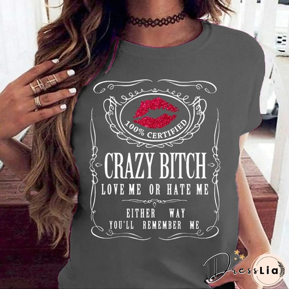 New Women's Funny Graphic Tees Crazy Bitch Shirt Short Sleeve TShirt Casual T-shirt
