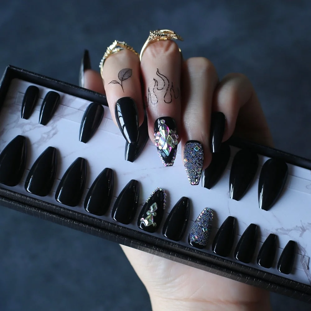 Coffin Nude Glossy Press on nails with box AB holographic Crystal caviar Fake nails Gel Cover False nails Ballet buff tan-Nail Inspo