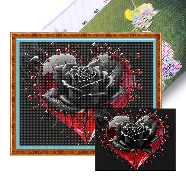 【Huacan Brand】Black rose 50*40cm 11CT Stamped Canvas Cross Stitch gbfke