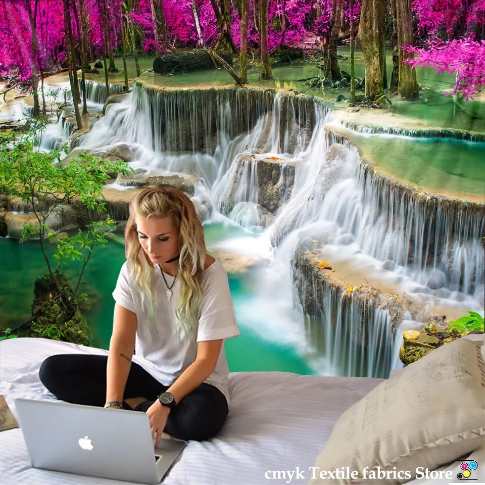 Wholesale 3D Beach Towel Waterfall Landscape Beautiful Forest Stream Printing Wall Carpet Yoga Mat Home Decor Tapestry