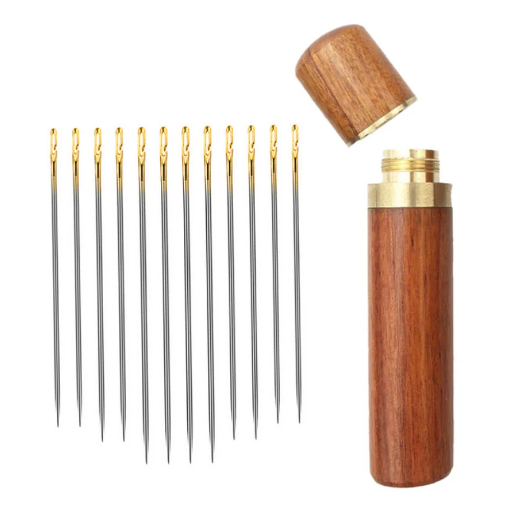 12pcs Side Hole Blind Needles DIY Embroidery Needlework Tool (Gold Tail)
