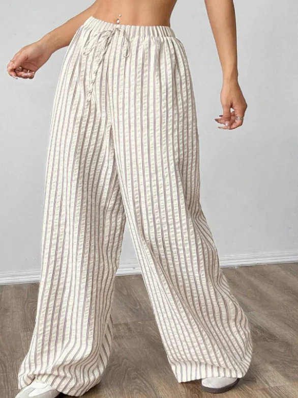 Nigikala Nigikala Loosely Tight Waist Striped Casual Straight Women's Trousers