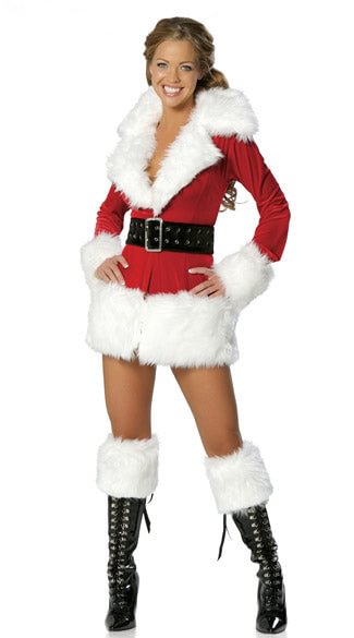 Women Fur Long Sleeves Santa Costume Sexy Santa Costume-elleschic