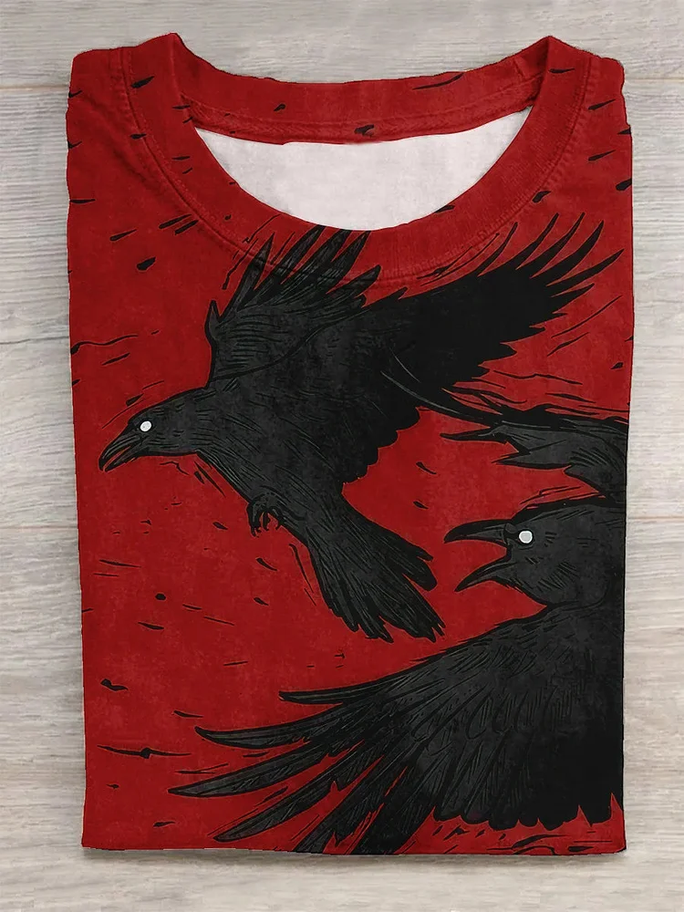 Teecade Teecade  Unisex Flying Raven Print T-Shirt