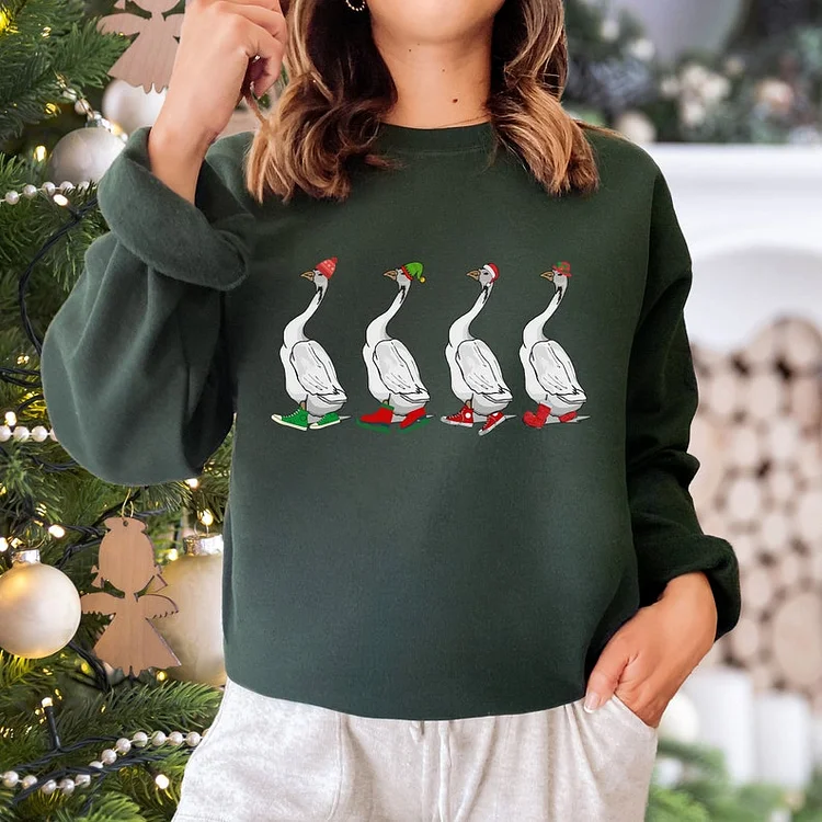 Christmas Goose Sweatshirt Farm Animals Crewneck Funny Duck Shirt