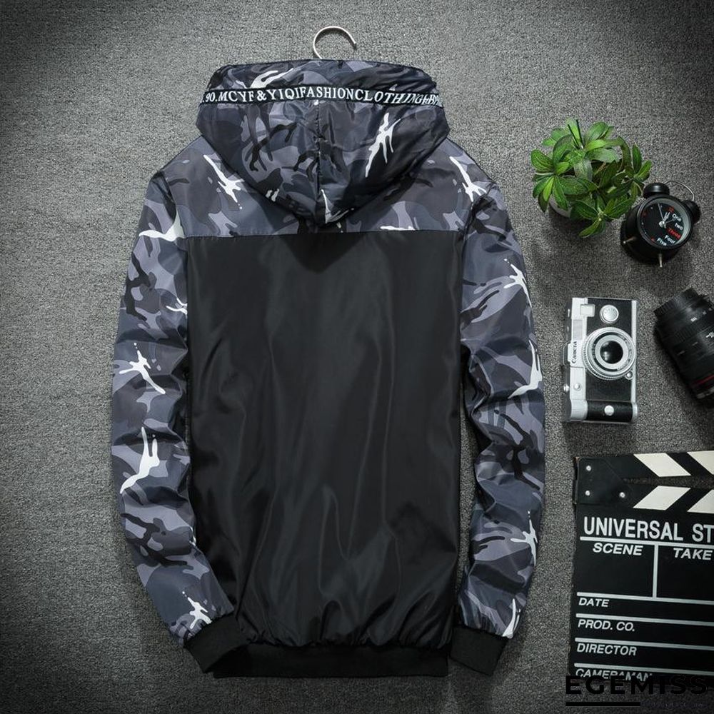 Men's Camouflage Military Casual Zipper Windbreaker Jackets Hooded Coats | EGEMISS