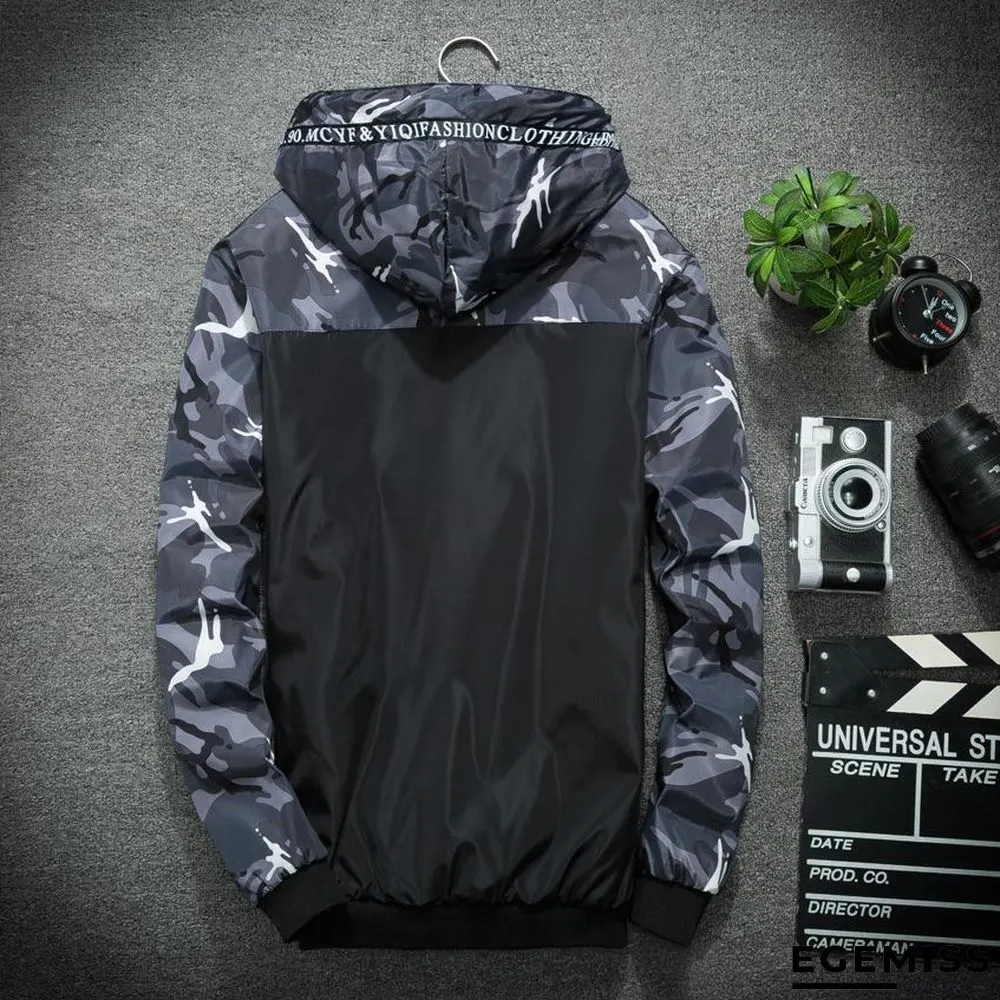 Men's Camouflage Military Casual Zipper Windbreaker Jackets Hooded Coats | EGEMISS