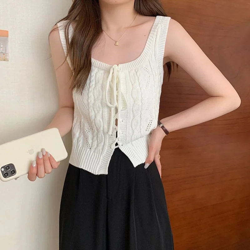 Uveng Uveng Fashion Fashion Short Strap Design Knitted Sling Vest New Niche Sleeveless Top
