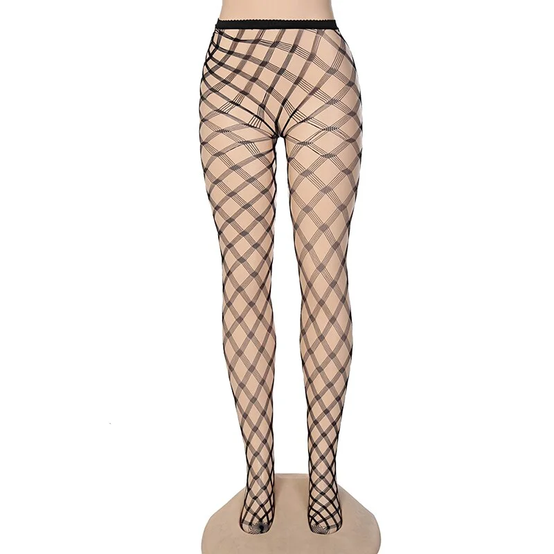 Hugcitar Mesh High Waist Cut Out See Through Foot Pants Leggings 2022 Summer Slim Sexy Beach Streetwear Club Outfits Y2K