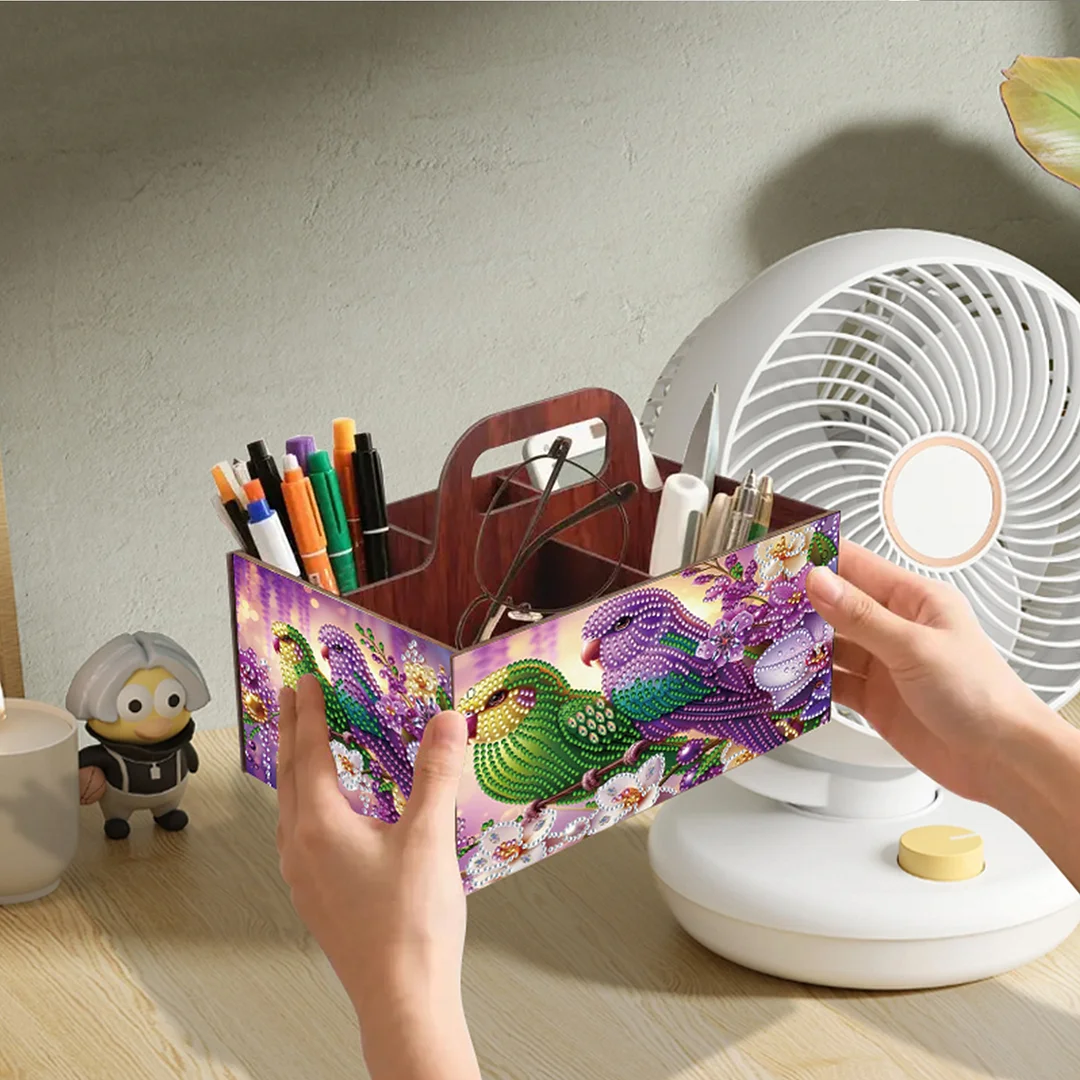 Completed Diamond Art Handmade Wooden Storage Box for Desktop Decor (Birdie B)