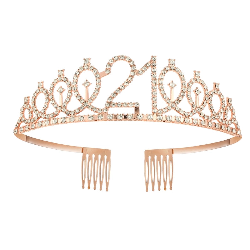 Women’s IG Style Shiny Number Crown Alloy Hollow Out Inlay Rhinestones Crown