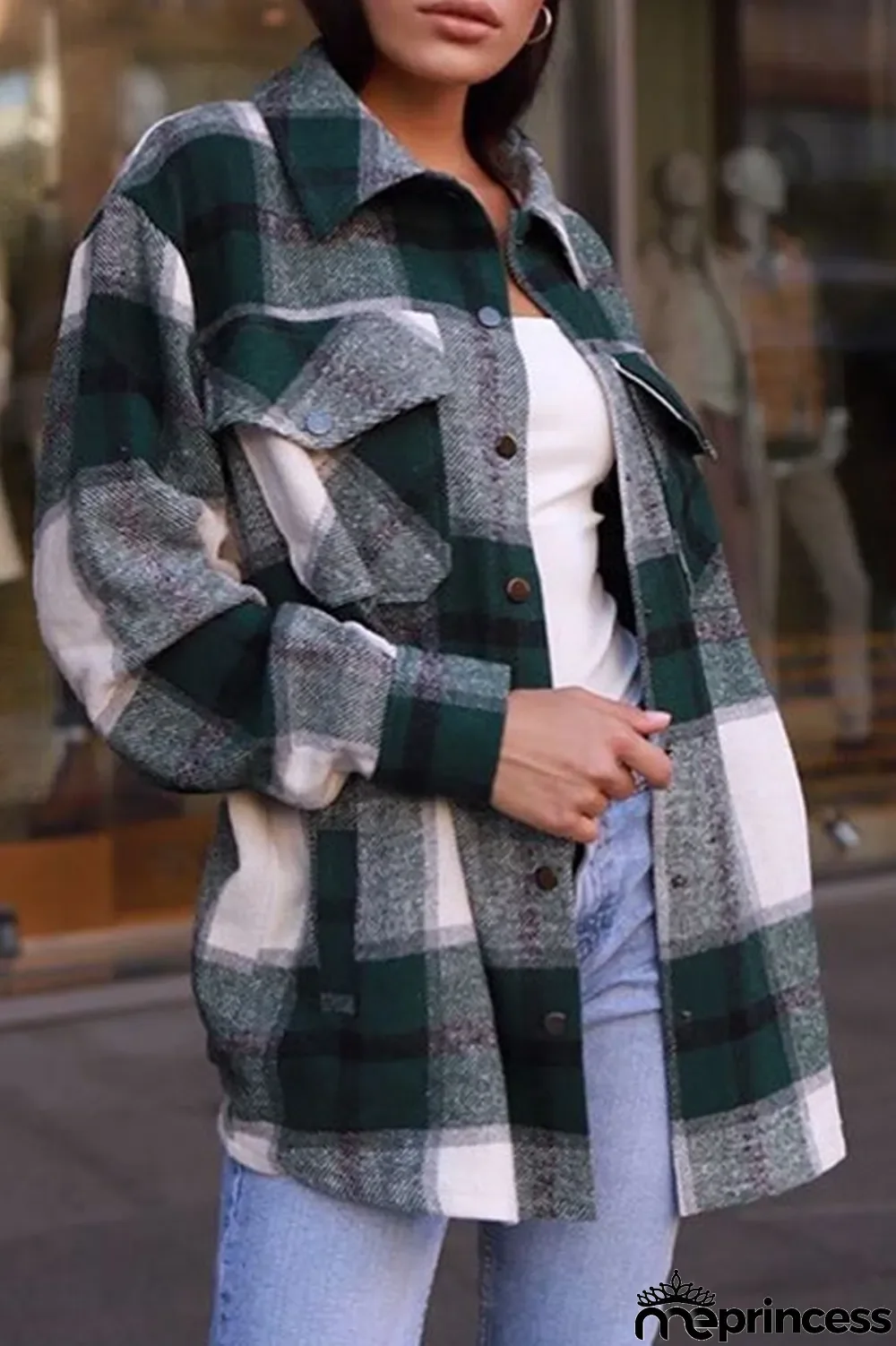 Long Sleeve Casual Plaid Lapel Coat