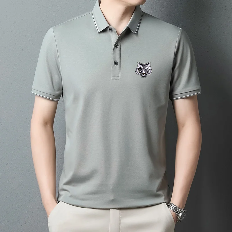 Men's business leisure pure cotton embroidered polo  shirt
