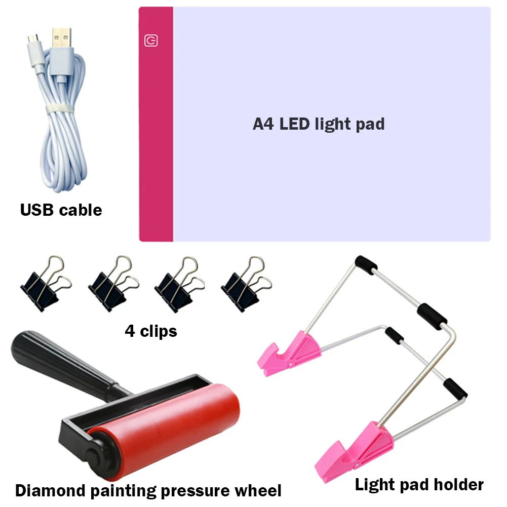 Diamond Painting A4 LED Light Pad LED Drawing Board Copy Board Tools (Pink)