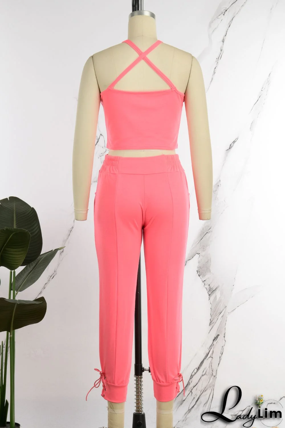 Yellow Casual Sportswear Simplicity Solid Bandage Vests Spaghetti Strap Sleeveless Two Pieces