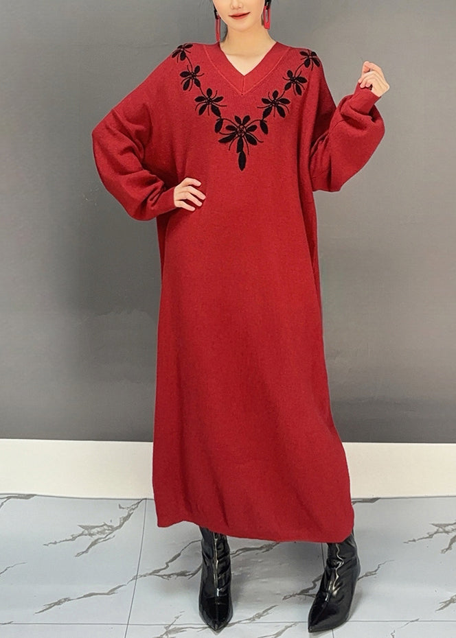 V Neck Knitted Sweater Dress