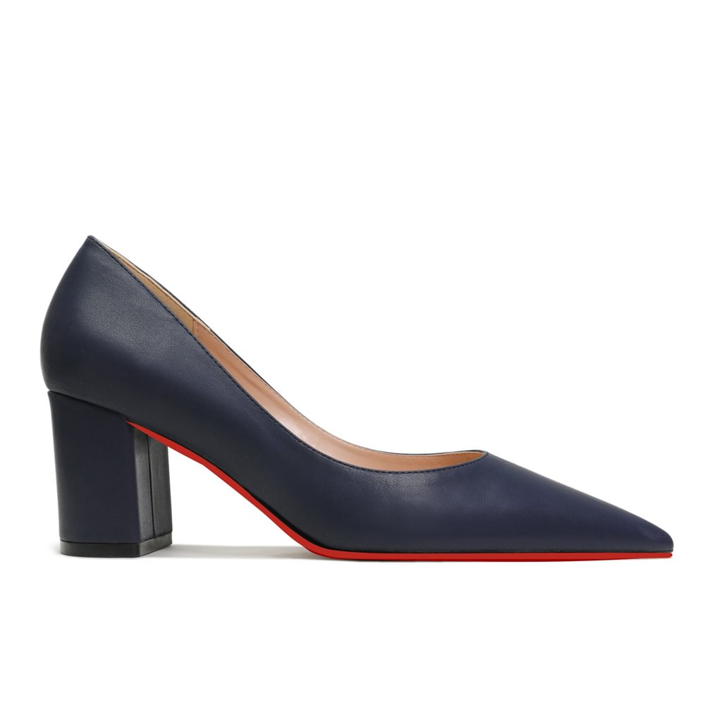 65mm Women Chunky Heels Red Bottom Shoes Comfortable Middle Block Heel Pumps Matte-MERUMOTE