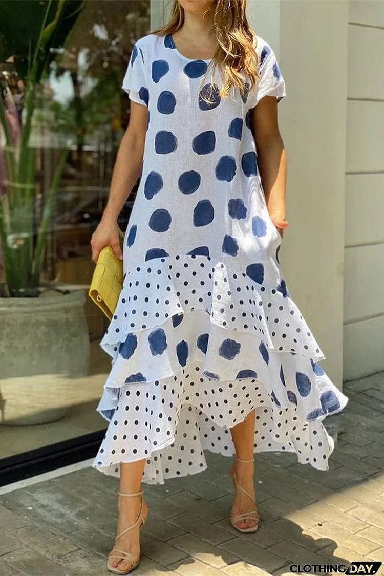 Casual Dot Patchwork Printed Dress Dresses(10 Colors)