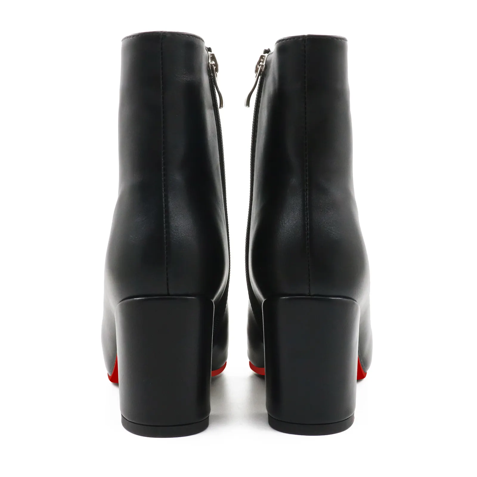 75mm Women's Zipper Pointed Toe Red Bottom Chunky Heel Ankle Boots-vocosishoes
