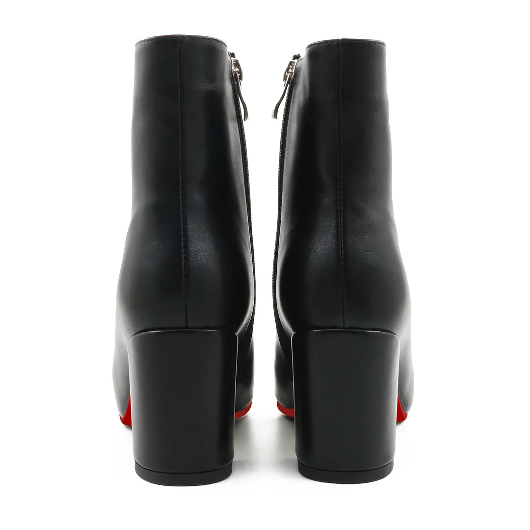 75mm Women's Zipper Pointed Toe Red Bottom Chunky Heel Ankle Boots-vocosishoes
