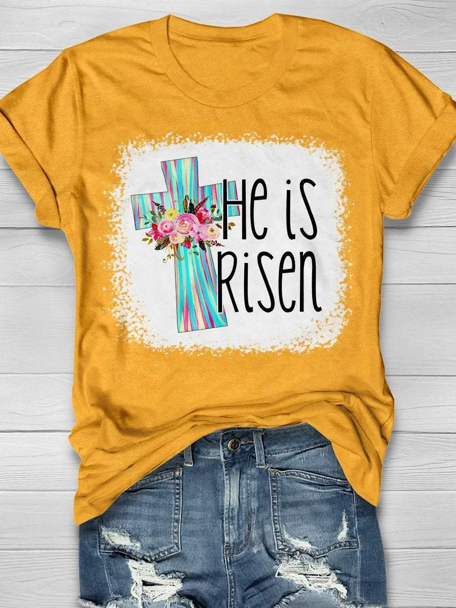 He Is Risen Easter Floral Print Short Sleeve T-shirt