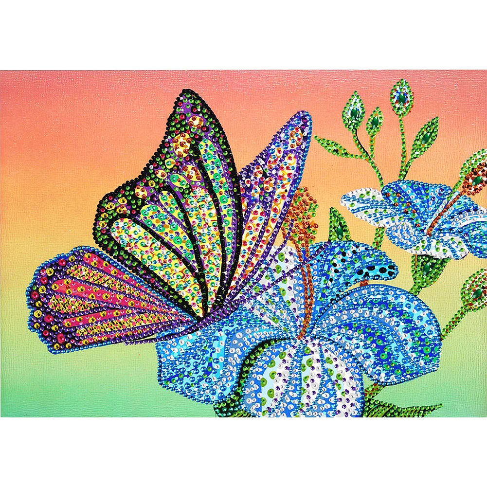 Flower Butterfly - Partial Drill - Diamond Painting(40*30cm)
