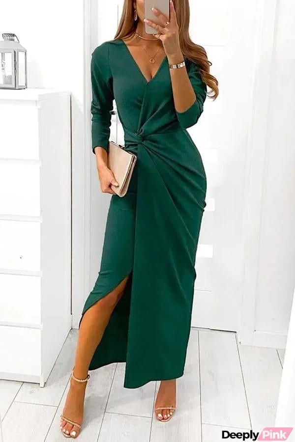 Twist V Necl Slit Maxi Dress