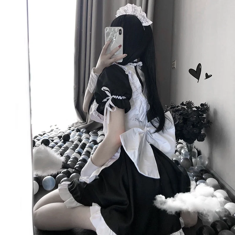 Amine Maid Cosplay Clothes Black Kawaii Lolita French Dress Girls Woman Waitress Party Stage Costumes Japanese Cafe Outfit 2021
