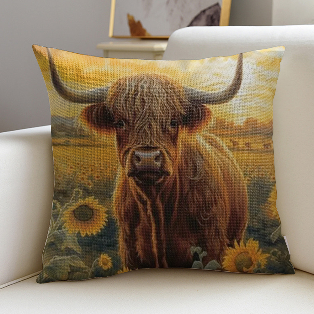 11CT Stamped Cross Stitch Pillow Case Alpine Yak (45*45CM) gift Embroidery Stamped Counted