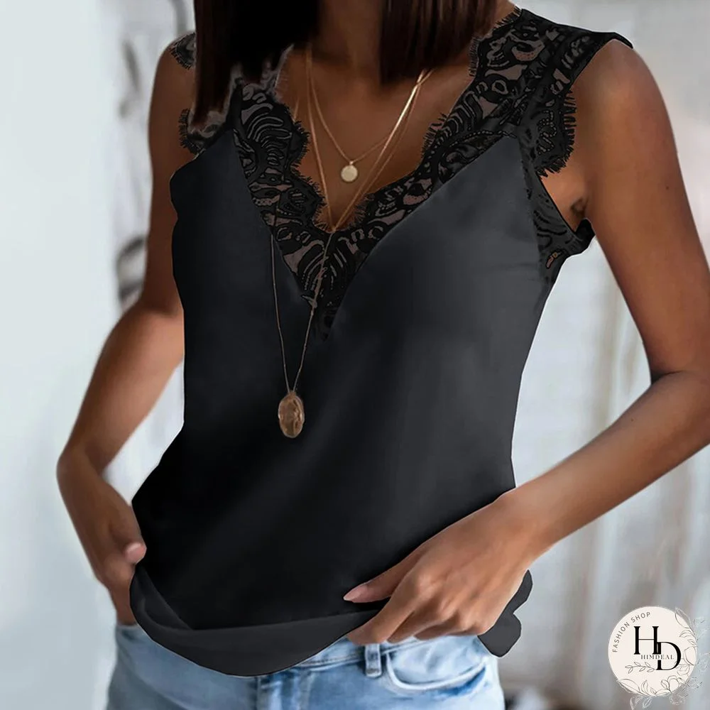 Lace V-Neck Solid Women Vest Top Strap Tank Tops Casual Sleeveless Shirts Blouse Camisetas Tirantes Mujer Women Outfit