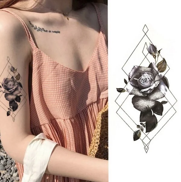 1pcs Watercolor cool henna rose flowers Temporary Body Tattoo Beautiful Shoulder thigh Back Body decor lace owl women body paint