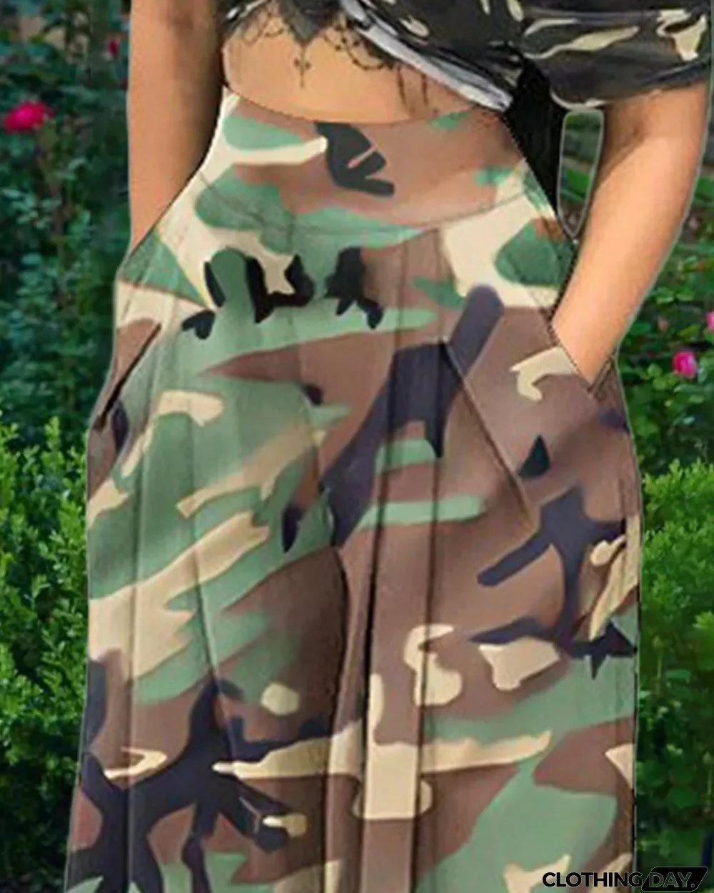 Women Spring/Summer Camo Print Wide Leg Pants