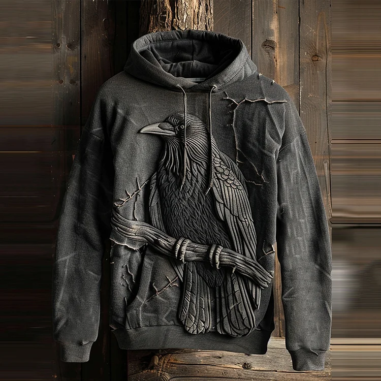 Comstylish Dark Crow on Branch Printed Hoodie