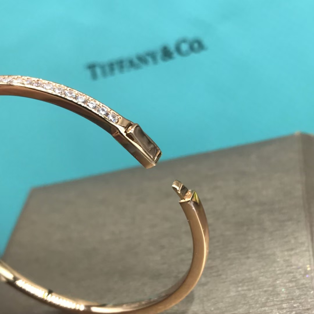 Buy replica Tiffany Full Diamond Paved Double T Bangle and replica jewelry from PICKS Jewelry