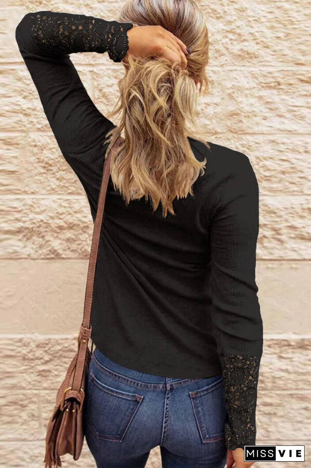 Fashion Lace Splicing Hollow Out Button Blouse