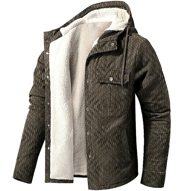 Men's Vintage Thick Hood Plush Pocket Tactical Jacket