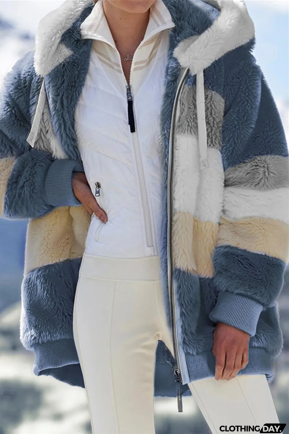 Black Fashion Casual Patchwork Zipper Hooded Collar Plus Size Overcoat