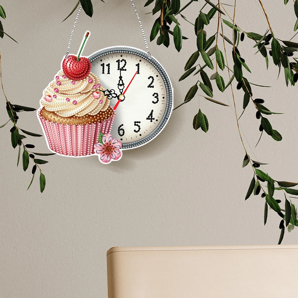 2Pcs Dessert DIY Diamond Painting Ornament with Clock Function Home Decor Art