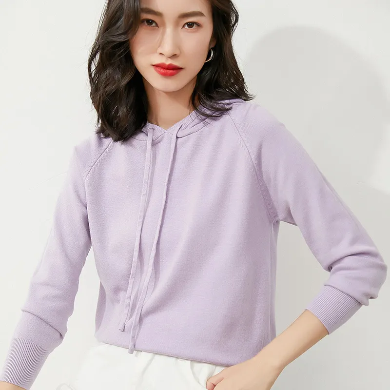Churchf Churchf New Long-Sleeved Hoodie Sweater Women's Pullover Hoodie Loose Casual Short Top Hoodie Bottom Sweater