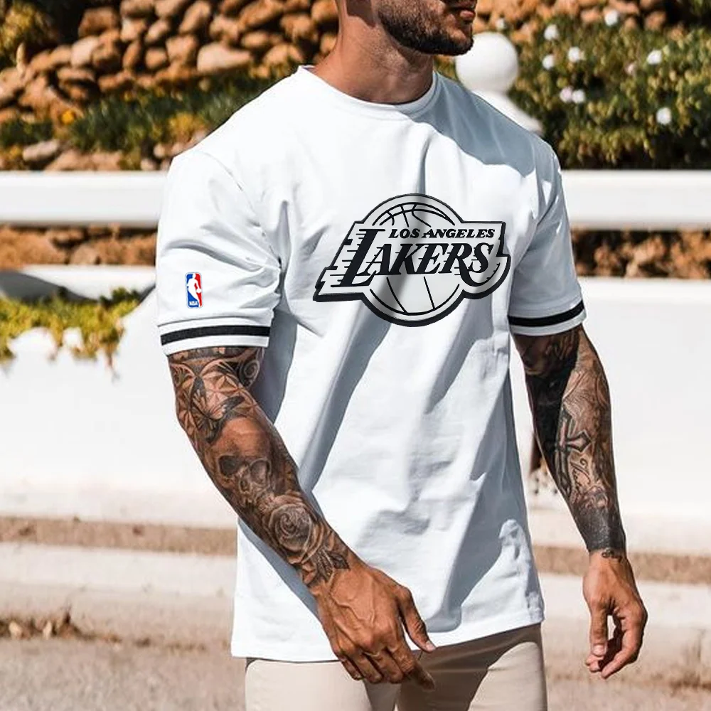 Men's NBA Lakers Print Athletic Short Sleeve T-Shirt、、URBENIE